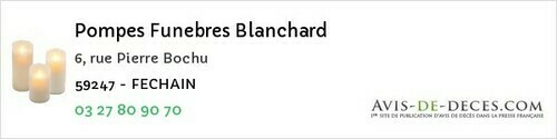 Avis de décès - Mouvaux - Pompes Funebres Blanchard