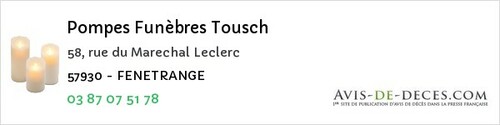Avis de décès - Lemoncourt - Pompes Funèbres Tousch