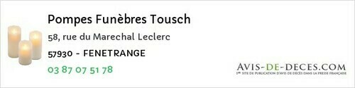 Avis de décès - Dabo - Pompes Funèbres Tousch