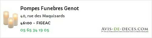 Avis de décès - Labastide-Murat - Pompes Funebres Genot