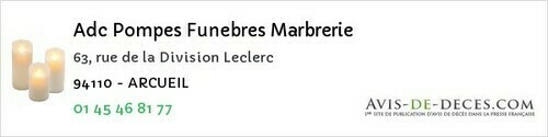 Avis de décès - Sucy-en-Brie - Adc Pompes Funebres Marbrerie