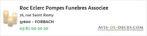 Avis de décès - Kœnigsmacker - Roc Eclerc Pompes Funebres Associee