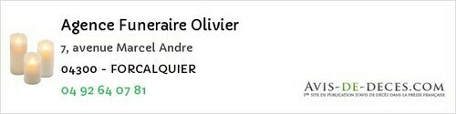 Avis de décès - Malijai - Agence Funeraire Olivier