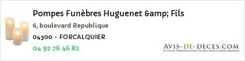 Avis de décès - Montclar - Pompes Funèbres Huguenet & Fils