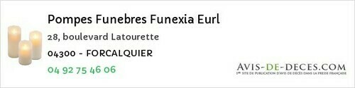 Avis de décès - Sigonce - Pompes Funebres Funexia Eurl
