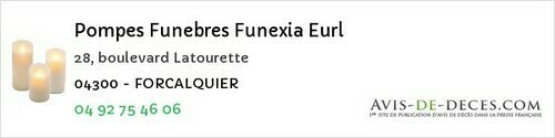 Avis de décès - Mison - Pompes Funebres Funexia Eurl