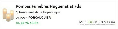 Avis de décès - Thorame-Basse - Pompes Funebres Huguenet et Fils