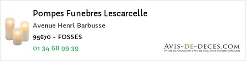 Avis de décès - Auvers-sur-Oise - Pompes Funebres Lescarcelle