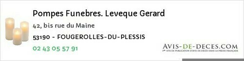 Avis de décès - Forcé - Pompes Funebres. Leveque Gerard