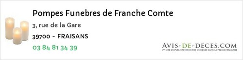 Avis de décès - Plasne - Pompes Funebres de Franche Comte