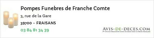 Avis de décès - Augisey - Pompes Funebres de Franche Comte