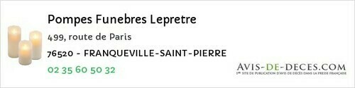 Avis de décès - Roncherolles-Sur-Le-Vivier - Pompes Funebres Lepretre