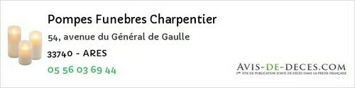 Avis de décès - Cadaujac - Pompes Funebres Charpentier