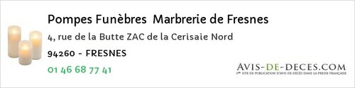 Avis de décès - Bry-sur-Marne - Pompes Funèbres Marbrerie de Fresnes