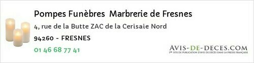 Avis de décès - Chevilly-Larue - Pompes Funèbres Marbrerie de Fresnes