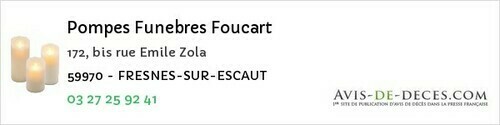 Avis de décès - Valenciennes - Pompes Funebres Foucart