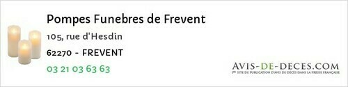 Avis de décès - Frevent - Pompes Funebres de Frevent