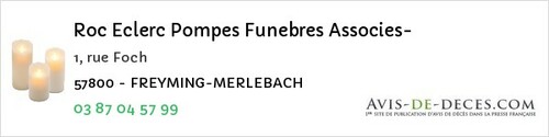 Avis de décès - Freyming-Merlebach - Roc Eclerc Pompes Funebres Associes-