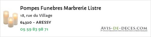 Avis de décès - Arthez-de-Béarn - Pompes Funebres Marbrerie Listre
