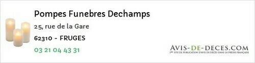Avis de décès - Fresnicourt-le-Dolmen - Pompes Funebres Dechamps