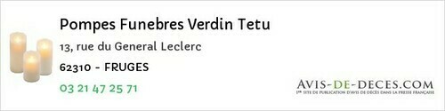 Avis de décès - Audembert - Pompes Funebres Verdin Tetu