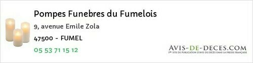 Avis de décès - Feugarolles - Pompes Funebres du Fumelois