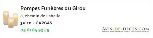Avis de décès - Beaumont-sur-Lèze - Pompes Funèbres du Girou