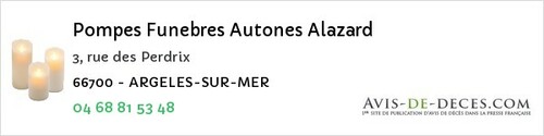 Avis de décès - Le Soler - Pompes Funebres Autones Alazard