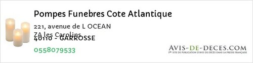 Avis de décès - Onesse-et-Laharie - Pompes Funebres Cote Atlantique