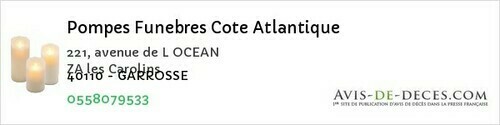 Avis de décès - Sore - Pompes Funebres Cote Atlantique