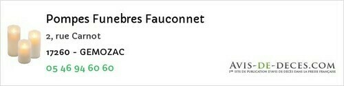 Avis de décès - Chaniers - Pompes Funebres Fauconnet