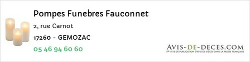 Avis de décès - Saint-Nazaire-Sur-Charente - Pompes Funebres Fauconnet
