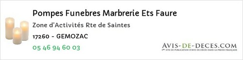 Avis de décès - Dompierre-sur-Mer - Pompes Funebres Marbrerie Ets Faure