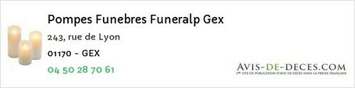 Avis de décès - Saint-Genis-Pouilly - Pompes Funebres Funeralp Gex