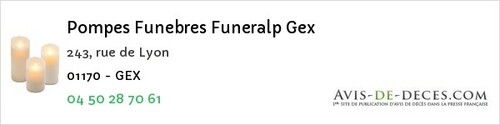 Avis de décès - Bellegarde-sur-Valserine - Pompes Funebres Funeralp Gex