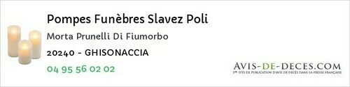 Avis de décès - Biguglia - Pompes Funèbres Slavez Poli