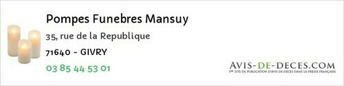 Avis de décès - Givry - Pompes Funebres Mansuy