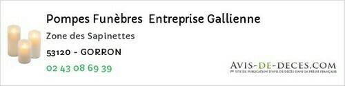 Avis de décès - Saint-Georges-Buttavent - Pompes Funèbres Entreprise Gallienne